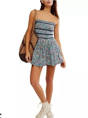 Free People Bali Checked Out Printed Romper NWT